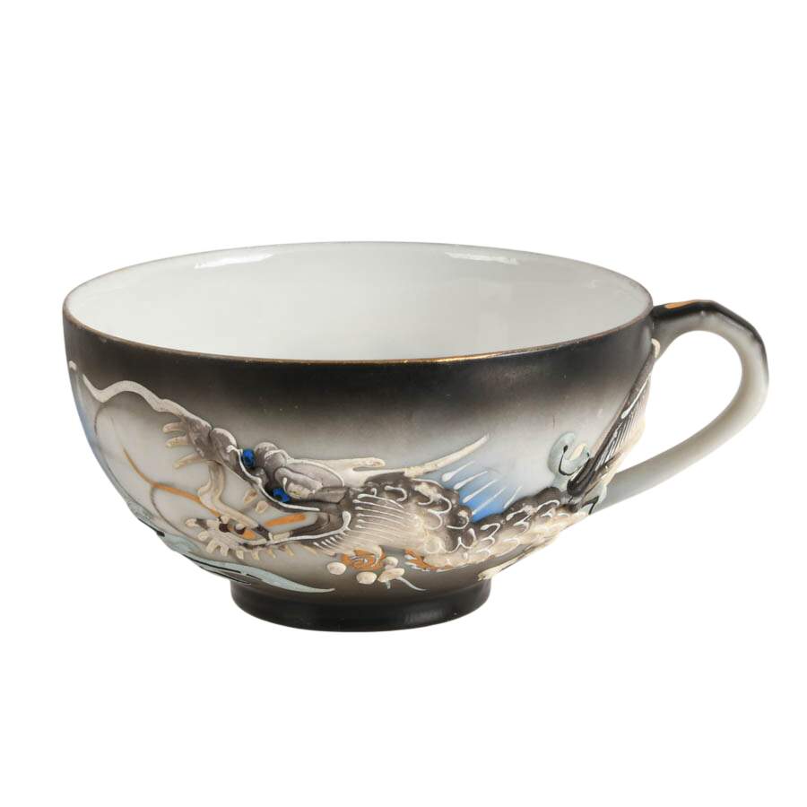 Japanese Cast Iron Kettle and Dragonware Cups-5
