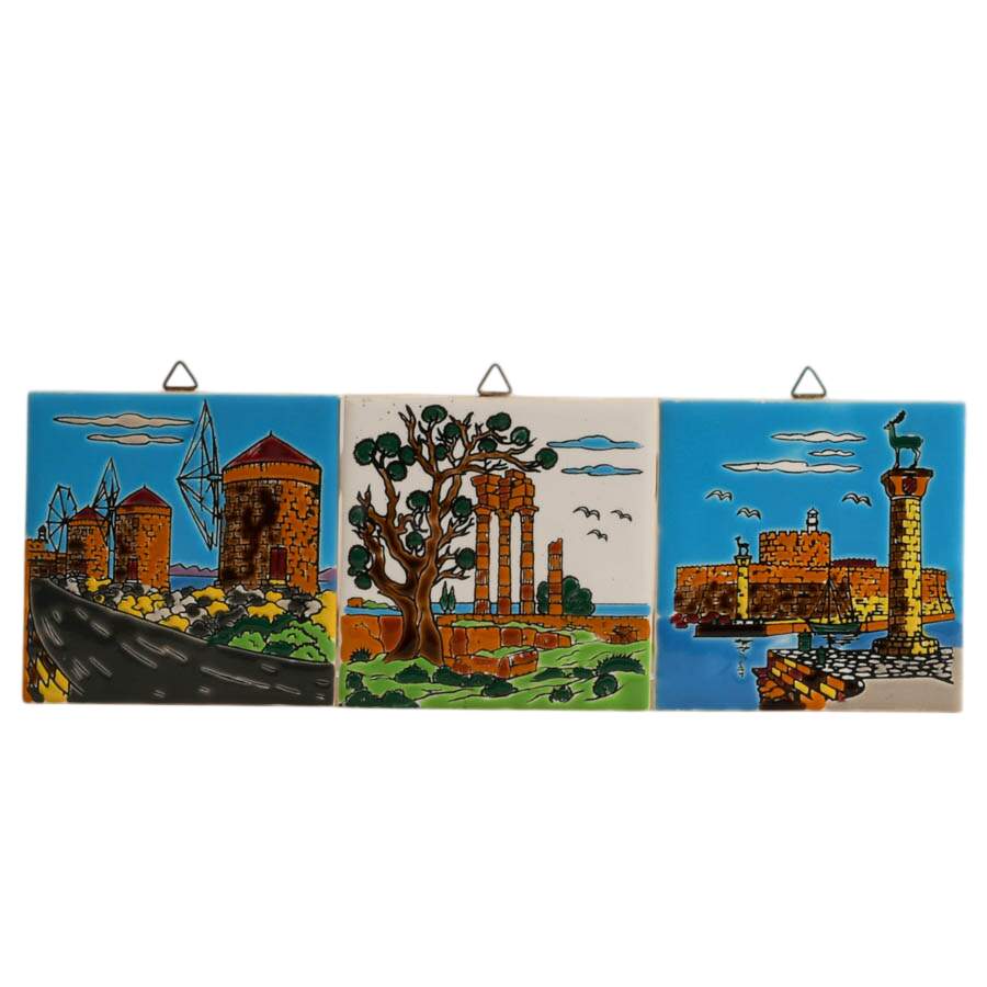 Trio of Handmade Tiles of Rhodes, Greece by Neofitou Keramik-2