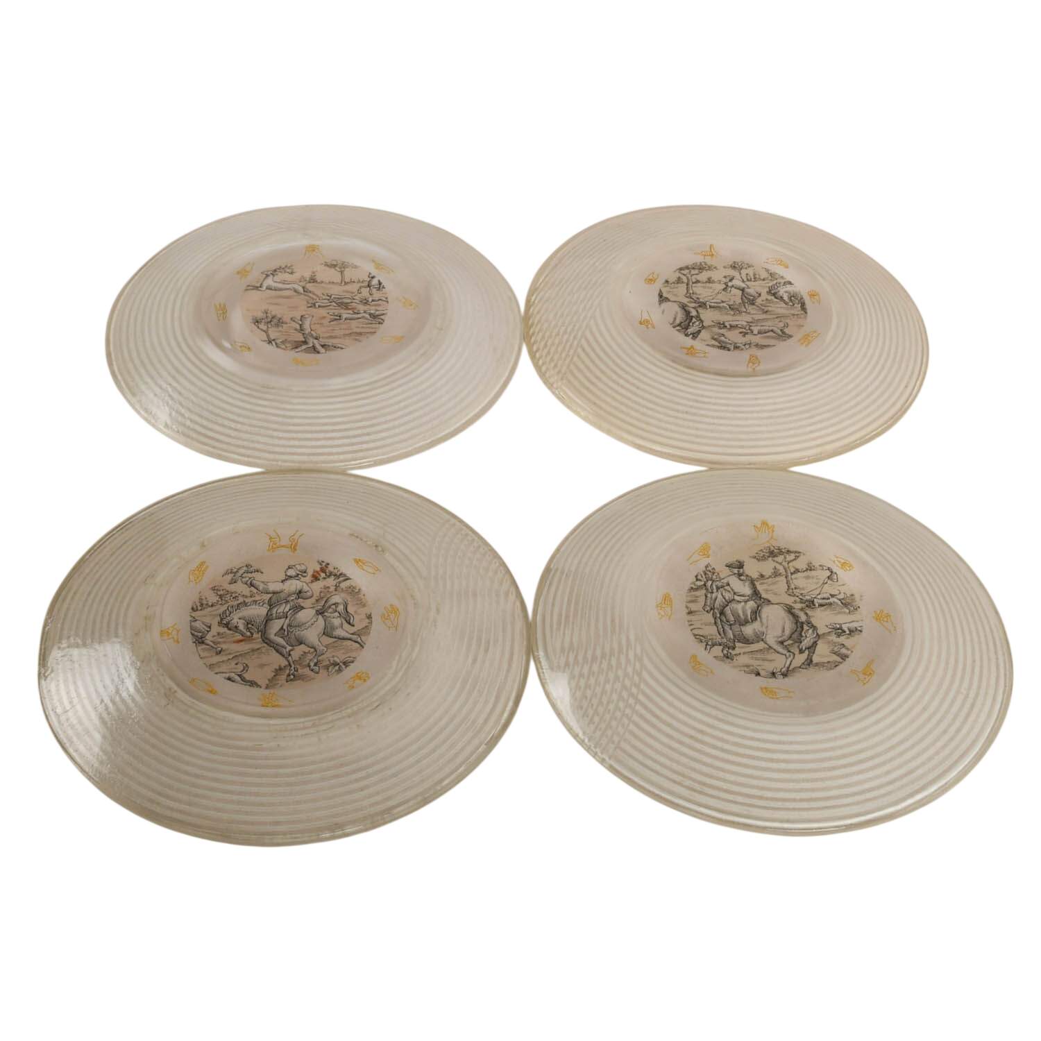 Set of Four Printed Glass Hunting Scene Plates with Shadow Puppet Motif-5