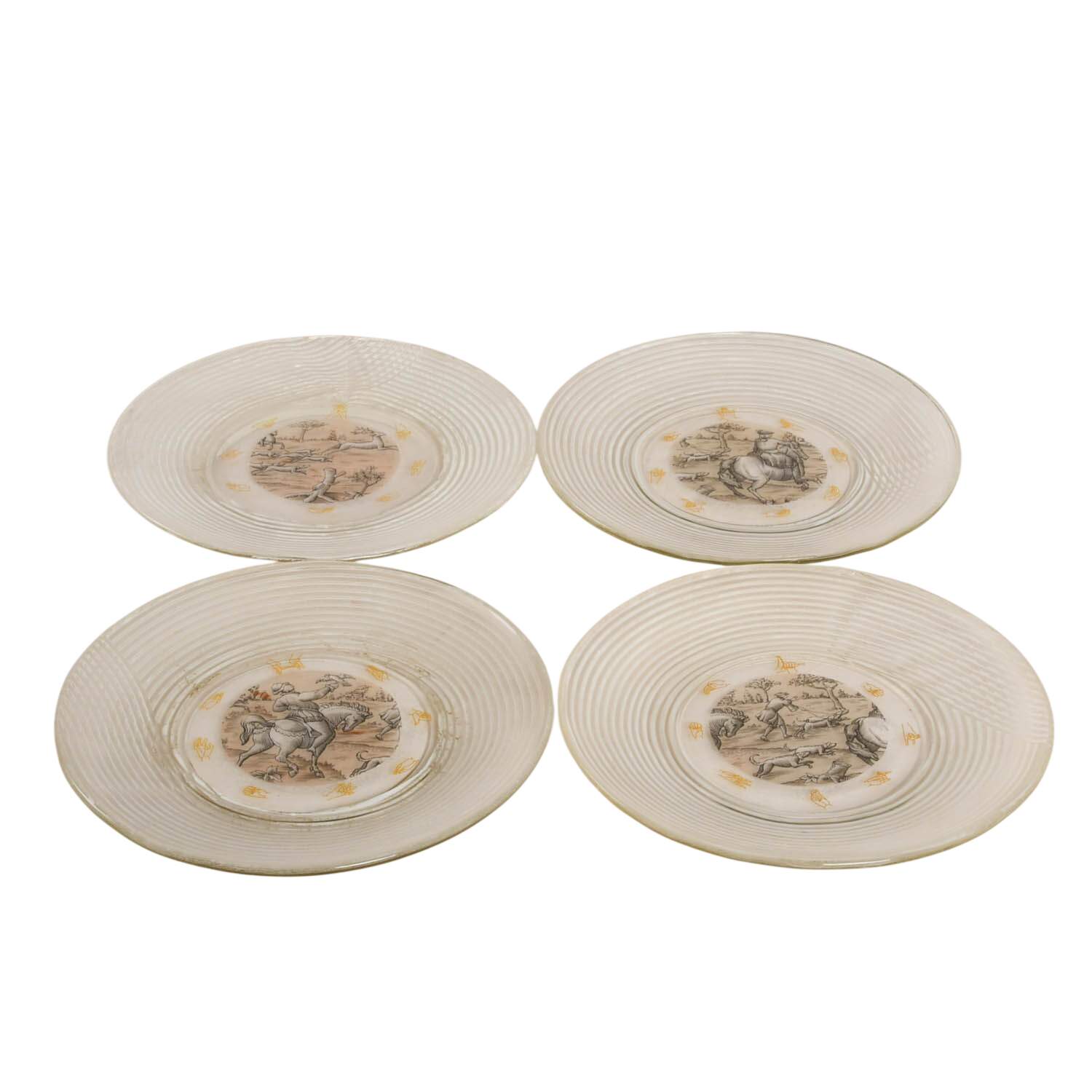 Set of Four Printed Glass Hunting Scene Plates with Shadow Puppet Motif-1
