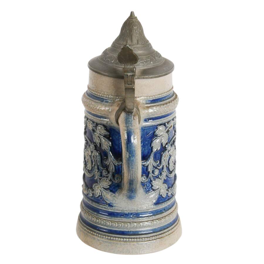 Antique German Westerwald Prosit Pottery Beer Stein with Pewter Lid-6