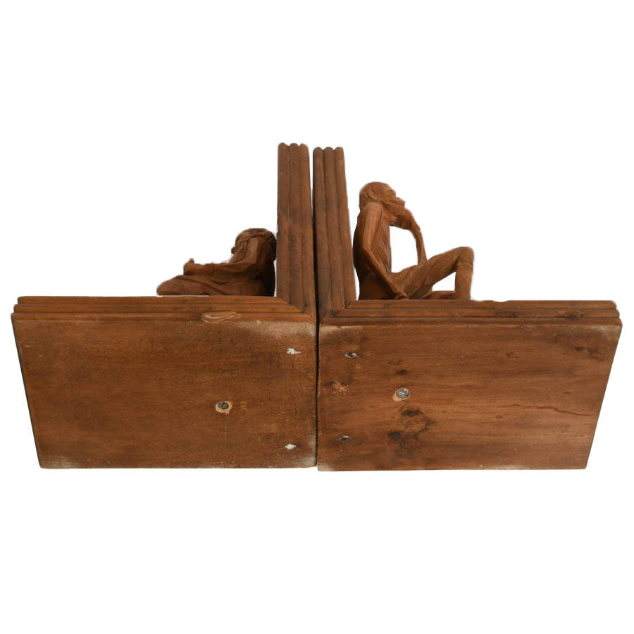 Pair of Carved Wood Don Quixote and Sancho Panza Figural Bookends-2