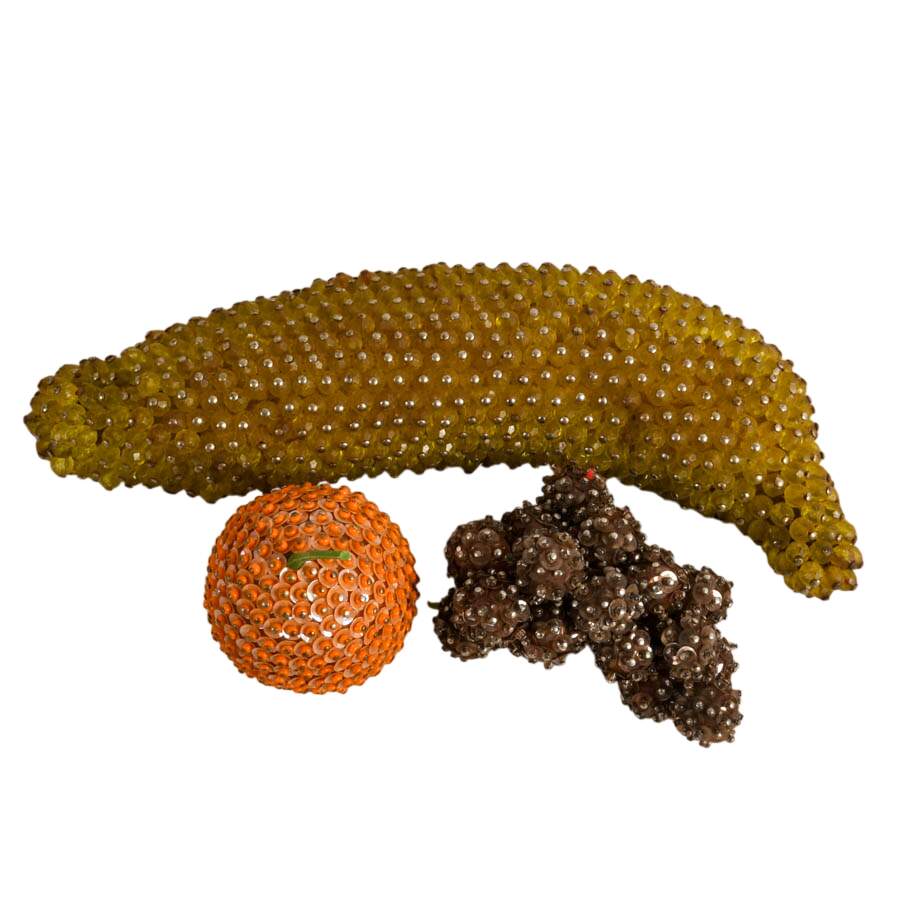 21 Handmade Mid-Century Push Pin Sequined Beaded Fruit-6