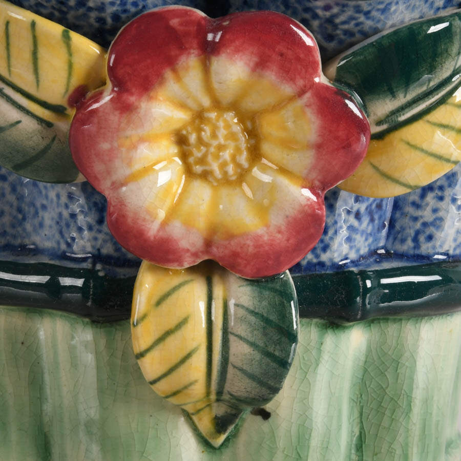 Mid-Century Japanese Floral Ceramic Wall Pocket-7
