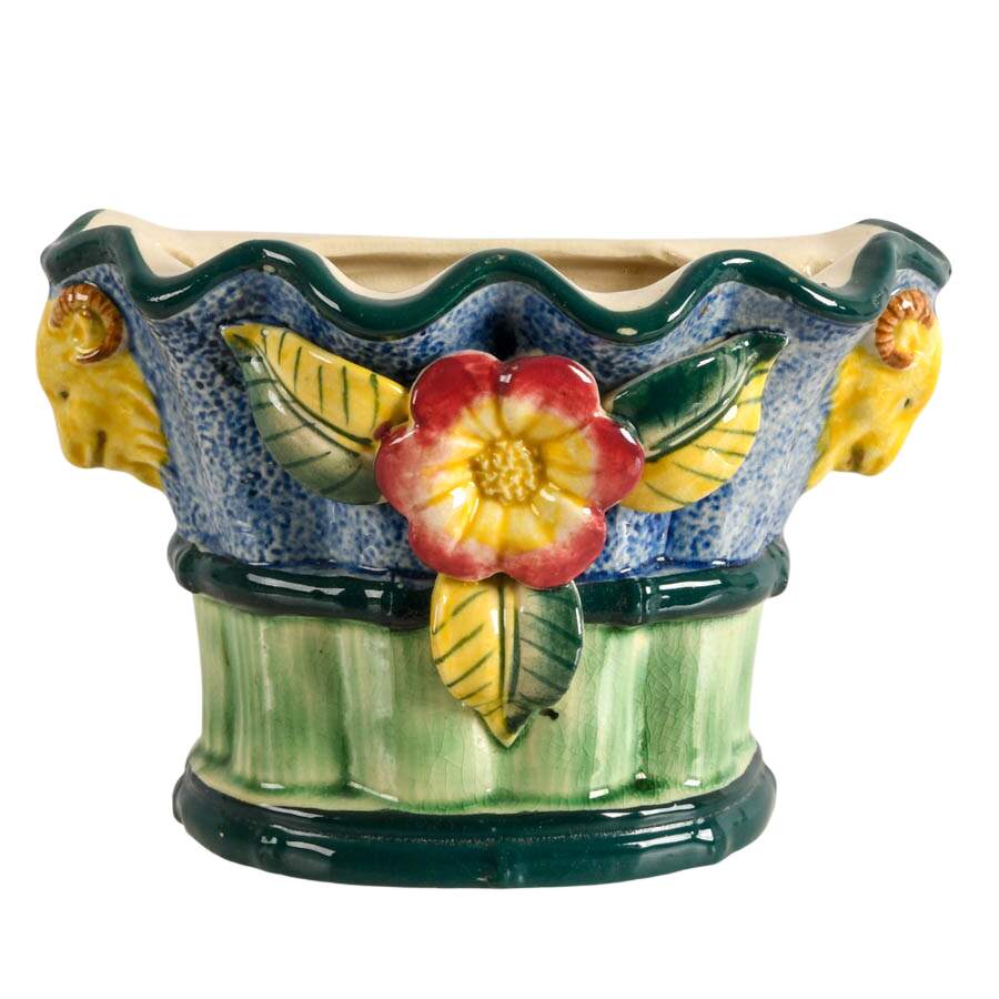 Mid-Century Japanese Floral Ceramic Wall Pocket-1