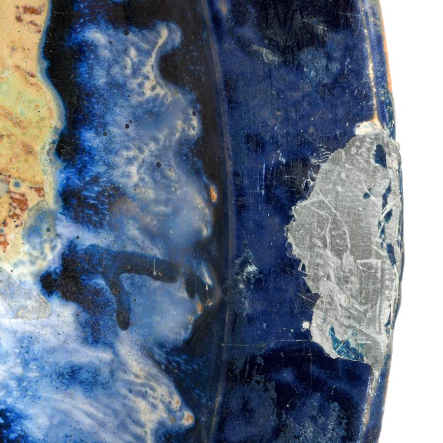 Large Deep Cobalt and Textured Beige Ceramic Platter-2
