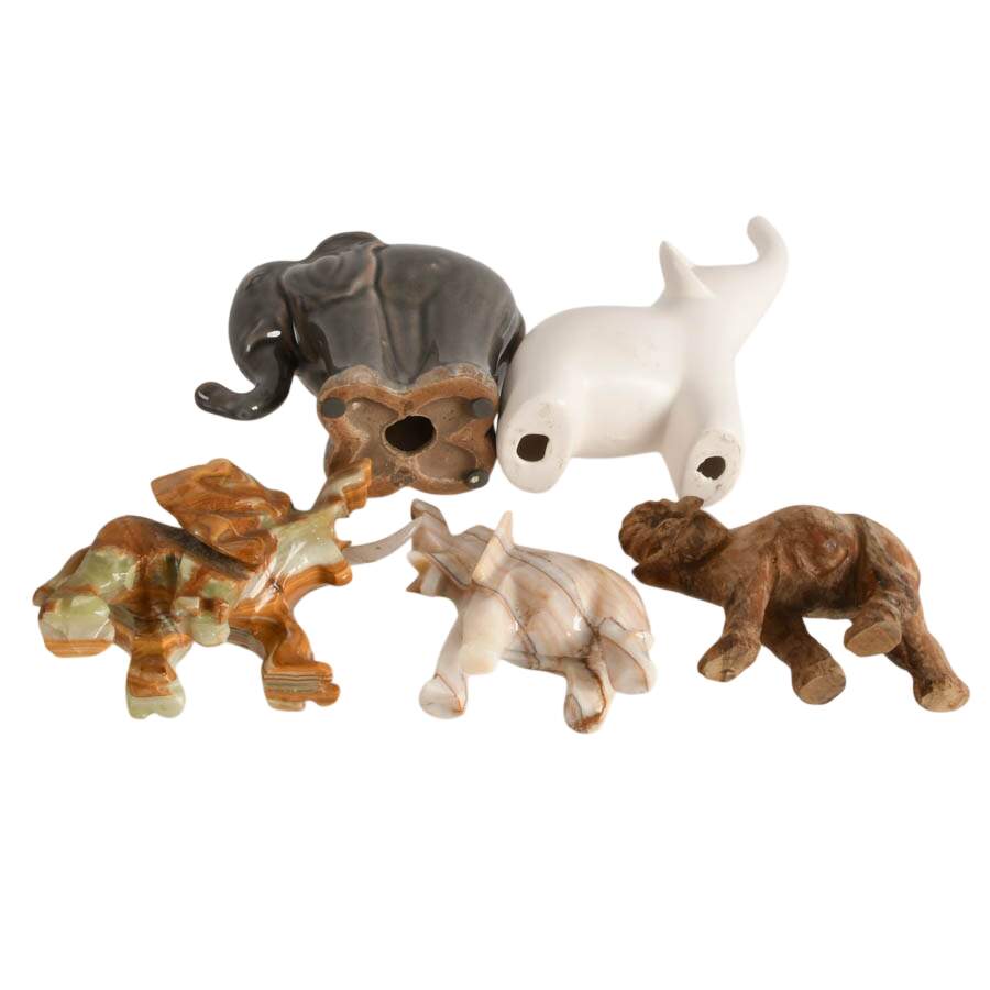 Herd of Six Stone and Ceramic Décor Elephants-10
