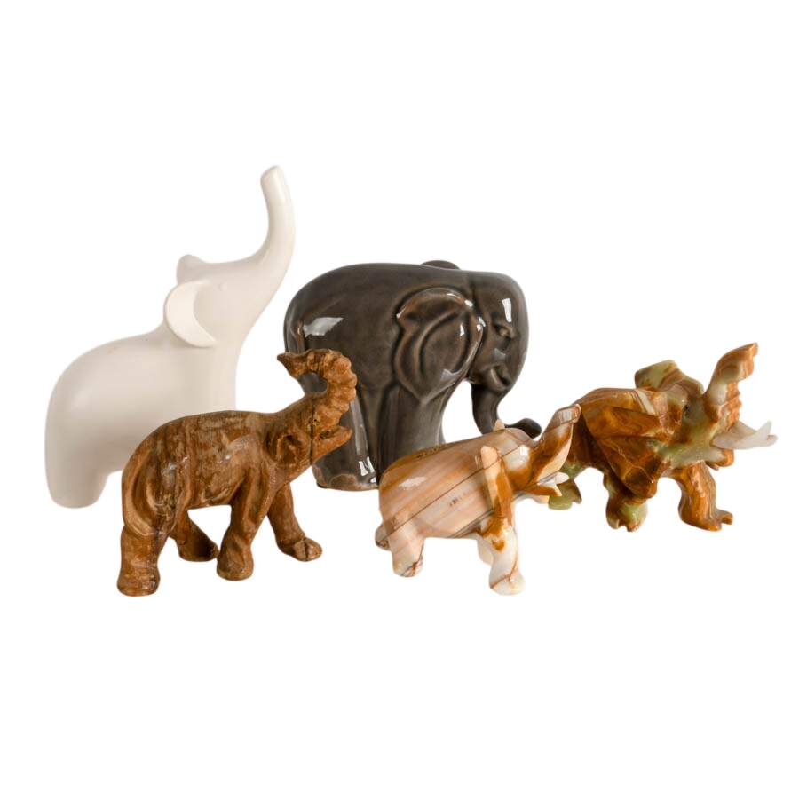 Herd of Six Stone and Ceramic Décor Elephants-1