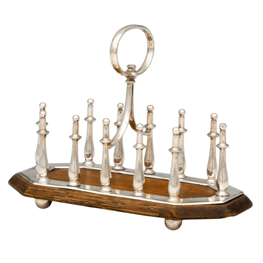 Antique Victorian Silverplate Oak Toast Rack-2