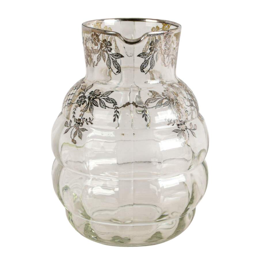 Art Nouveau Floral Silver Crystal Cake Plate and Pitcher Set-5