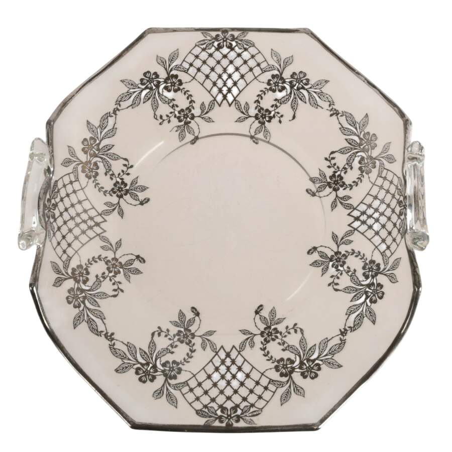 Art Nouveau Floral Silver Crystal Cake Plate and Pitcher Set-4