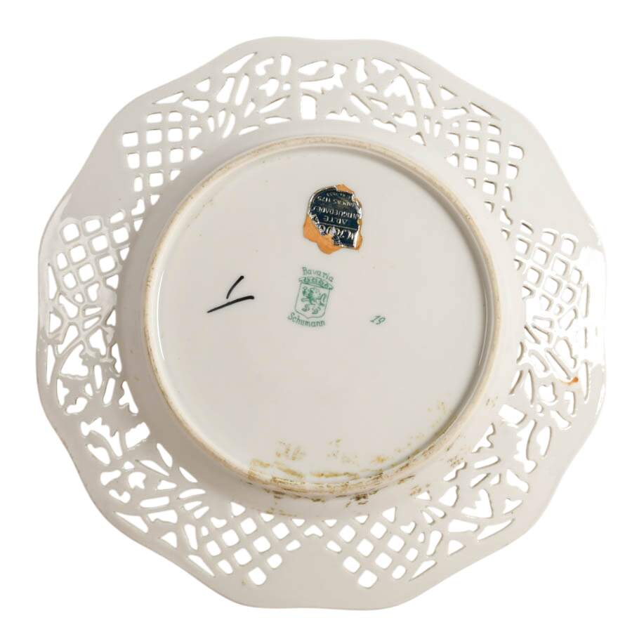 Antique Schumann Arzberg Hand-Painted Pierced Porcelain Plate-5