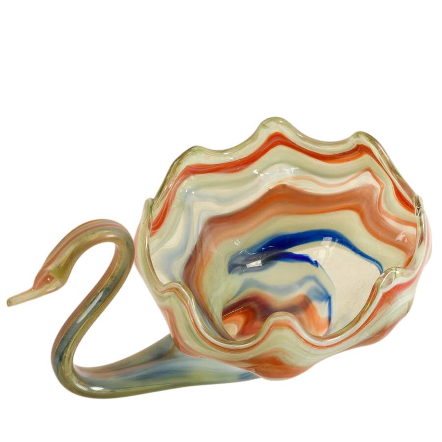 Mid-Century Hand-Blown Sooner-Style Swan Bowl-2
