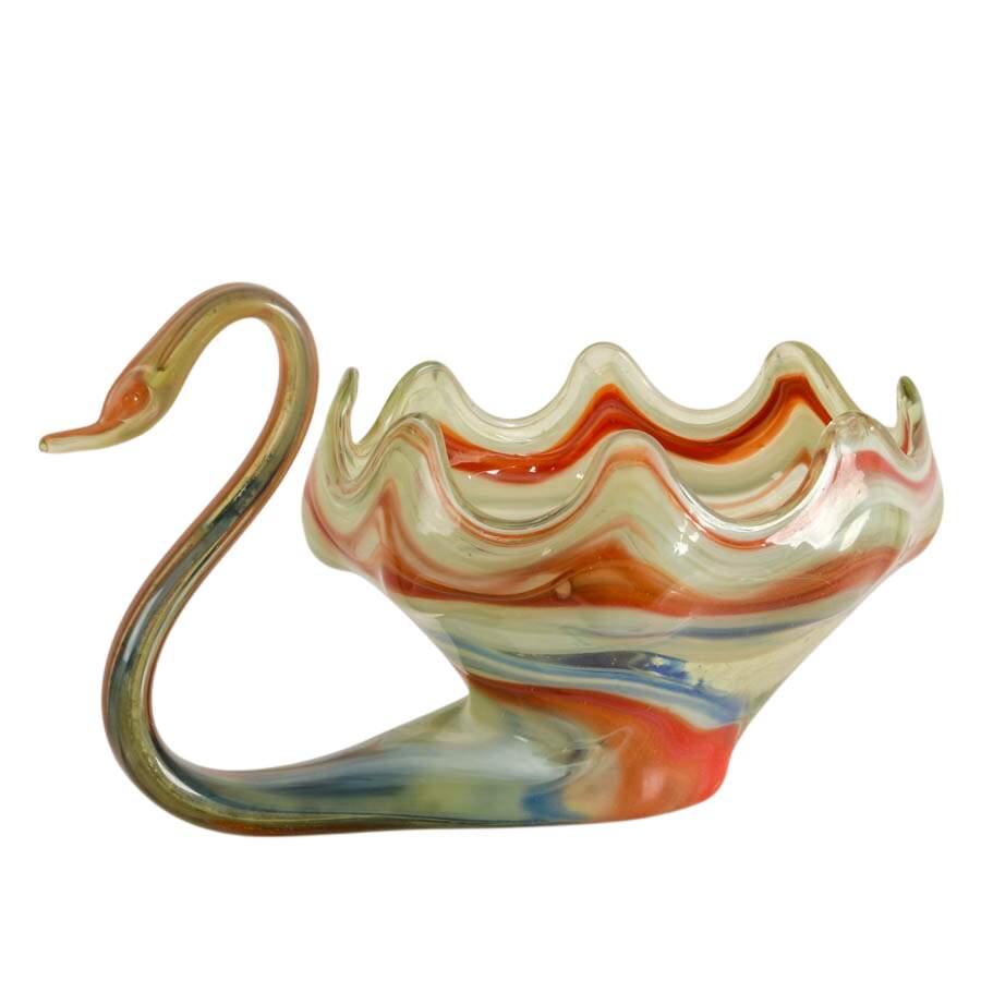 Mid-Century Hand-Blown Sooner-Style Swan Bowl-1