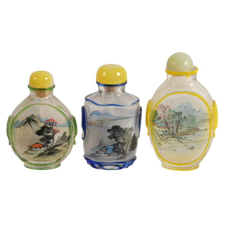 Trio of Chinese Reversed Painted Snuff Bottles-1