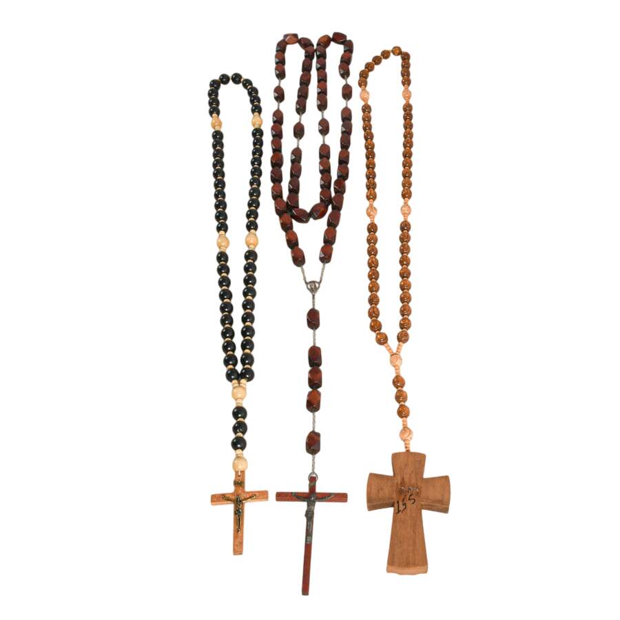 3 Large Wooden Rosaries for Wall Décor-1
