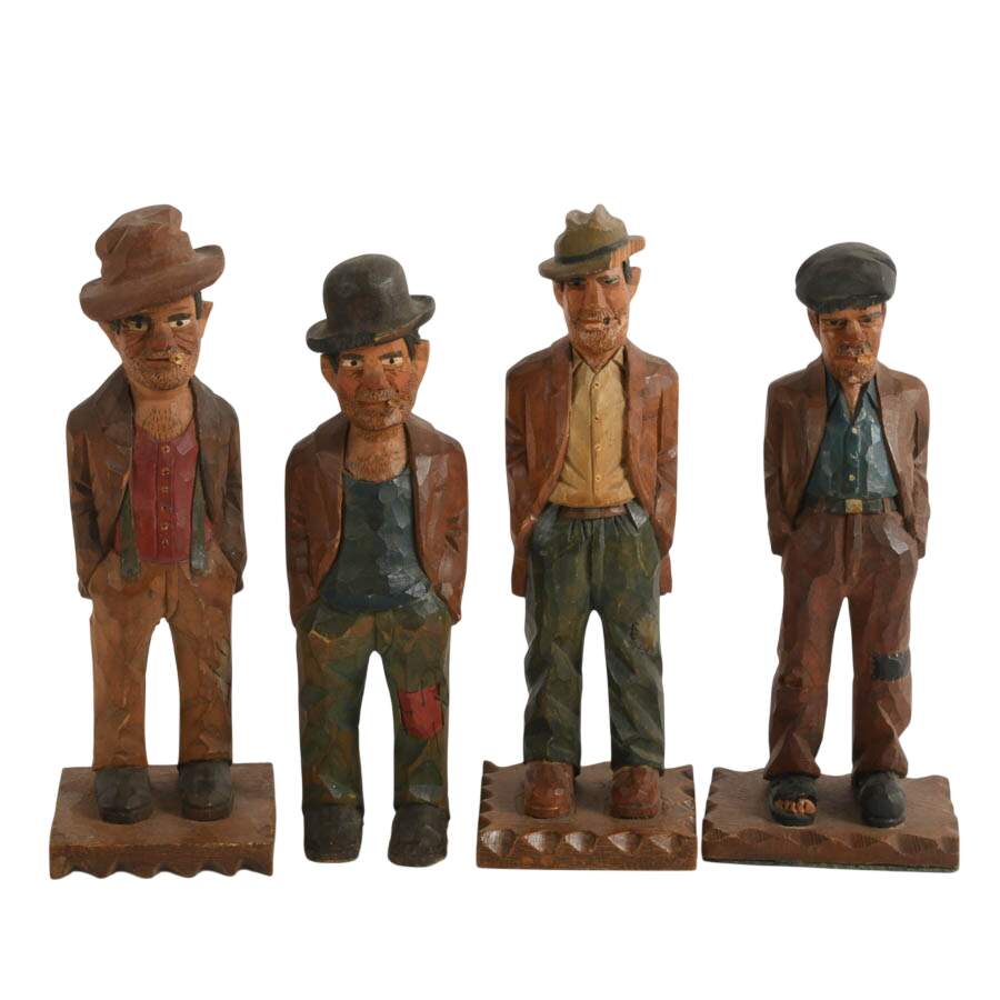 Set of Four Hand-Carved Wooden Figures-1