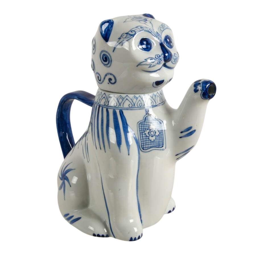 Blue and White "Lucky Cat" Style Imperial Lion Teapot Made in Taiwan-6