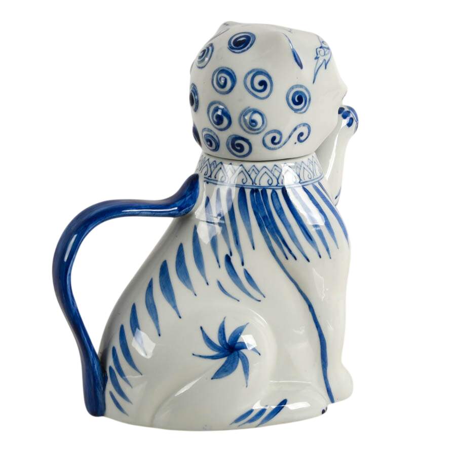 Blue and White "Lucky Cat" Style Imperial Lion Teapot Made in Taiwan-5