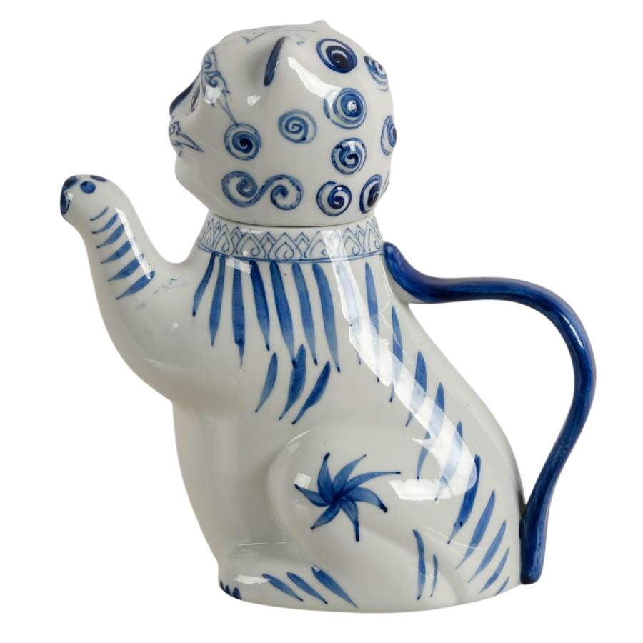 Blue and White "Lucky Cat" Style Imperial Lion Teapot Made in Taiwan-3