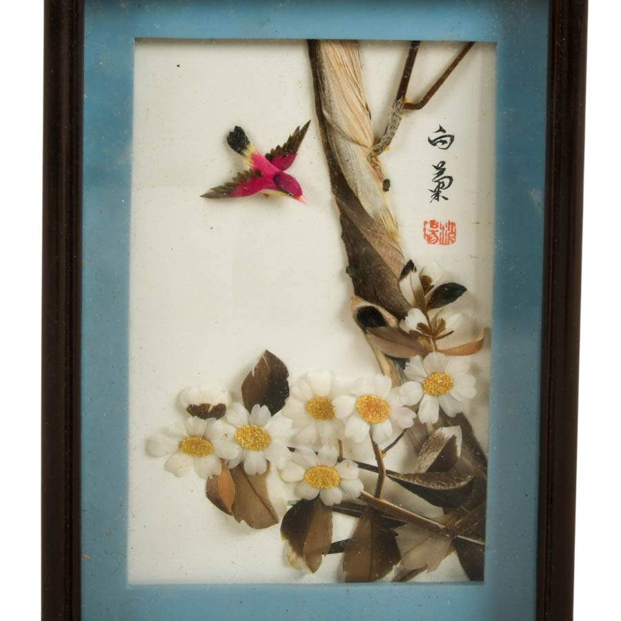 Pair of 3D Chinese Feather Art Pink and Blue Bird Wall Décor-4