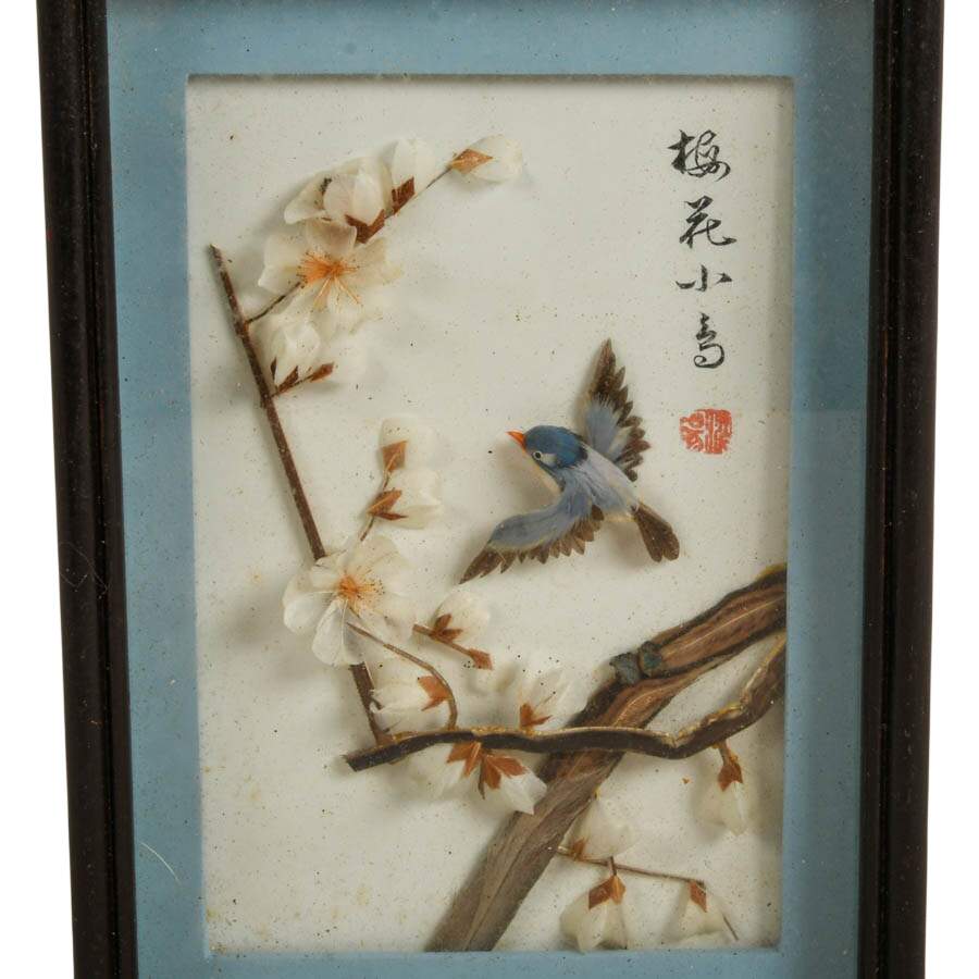 Pair of 3D Chinese Feather Art Blue and Pink Bird Wall Décor-3
