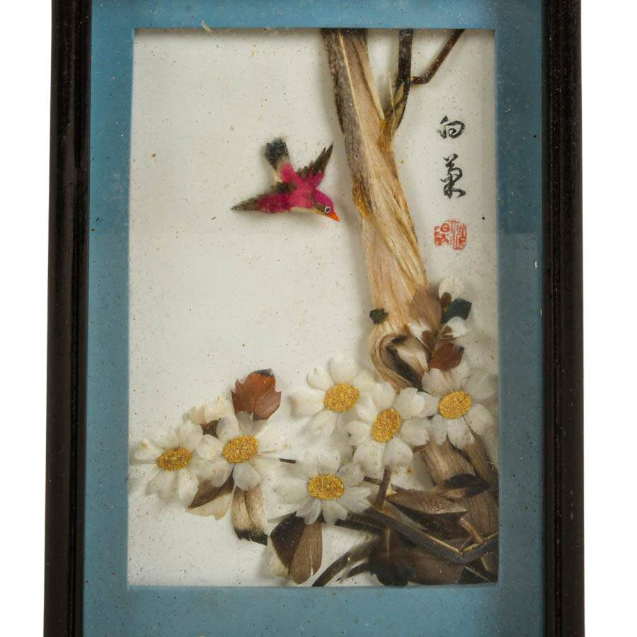 Pair of 3D Chinese Feather Art Blue and Pink Bird Wall Décor-2