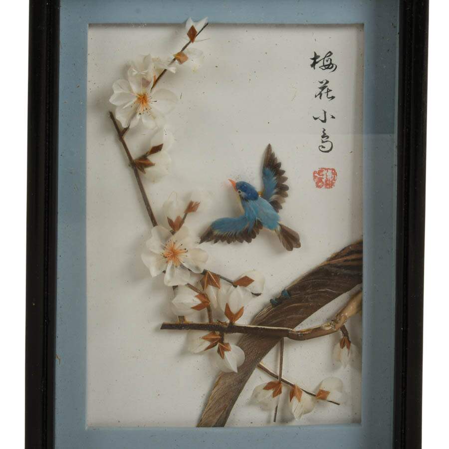 Pair of 3D Chinese Feather Art Blue and Green Bird Wall Décor-3