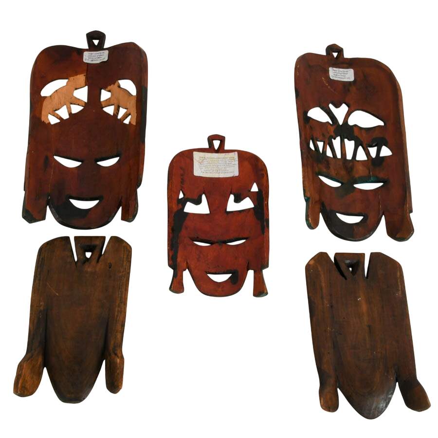 Set of Five Kenyan Hand Carved Decorative Wood Masks-8