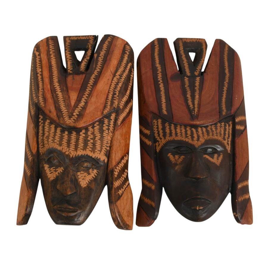 Set of Five Kenyan Hand Carved Decorative Wood Masks-5