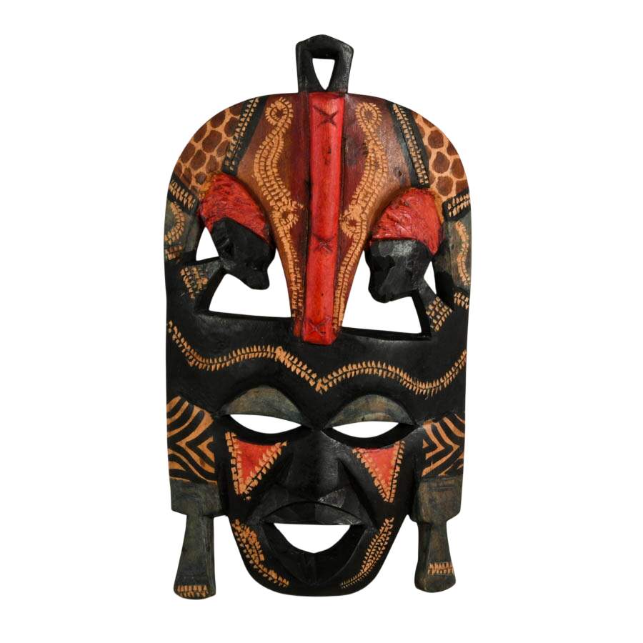 Set of Five Kenyan Hand Carved Decorative Wood Masks-4