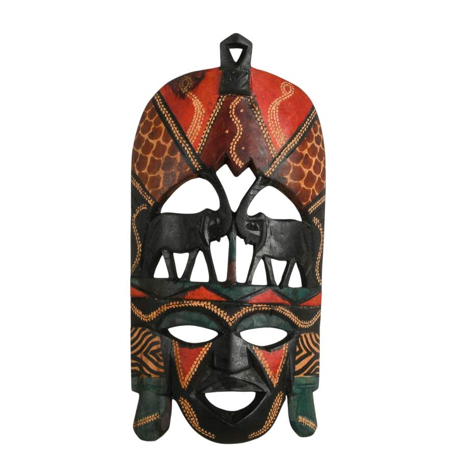 Set of Five Kenyan Hand Carved Decorative Wood Masks-3