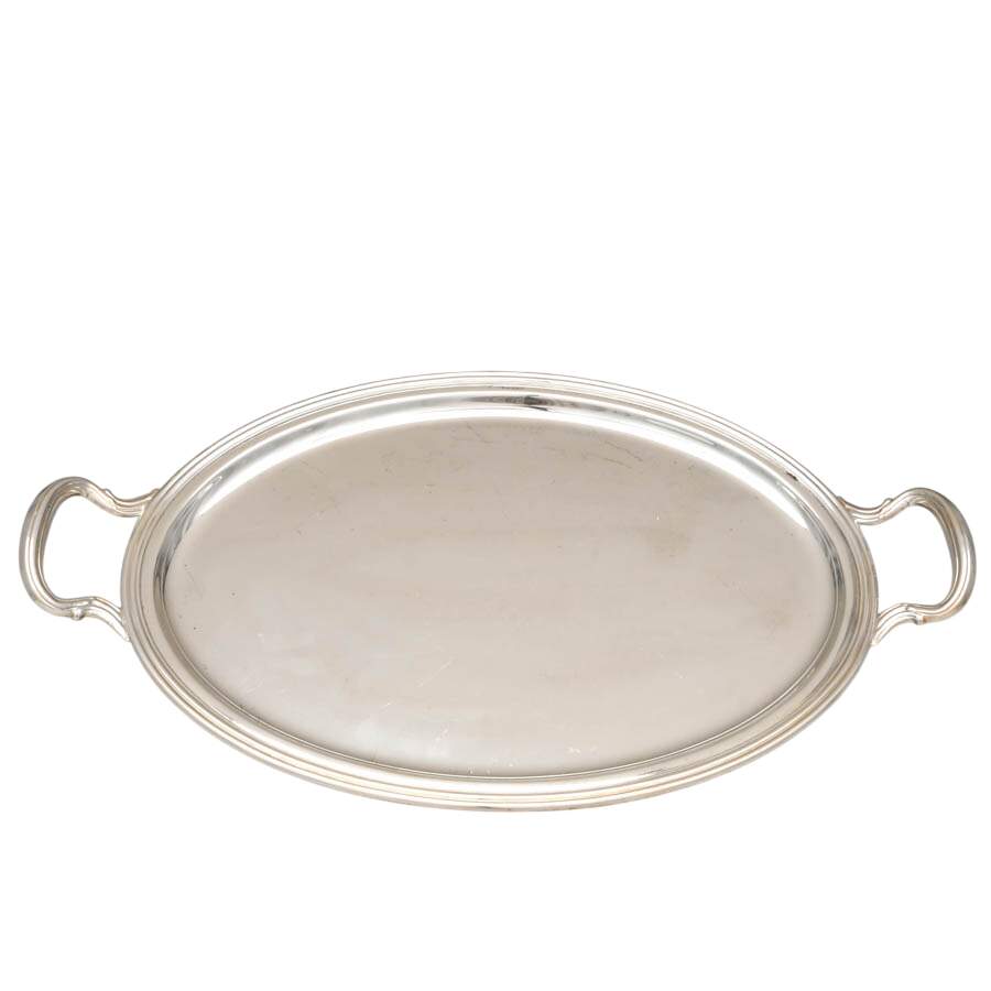 Italian Oval Silverplate Tray with Handles-1