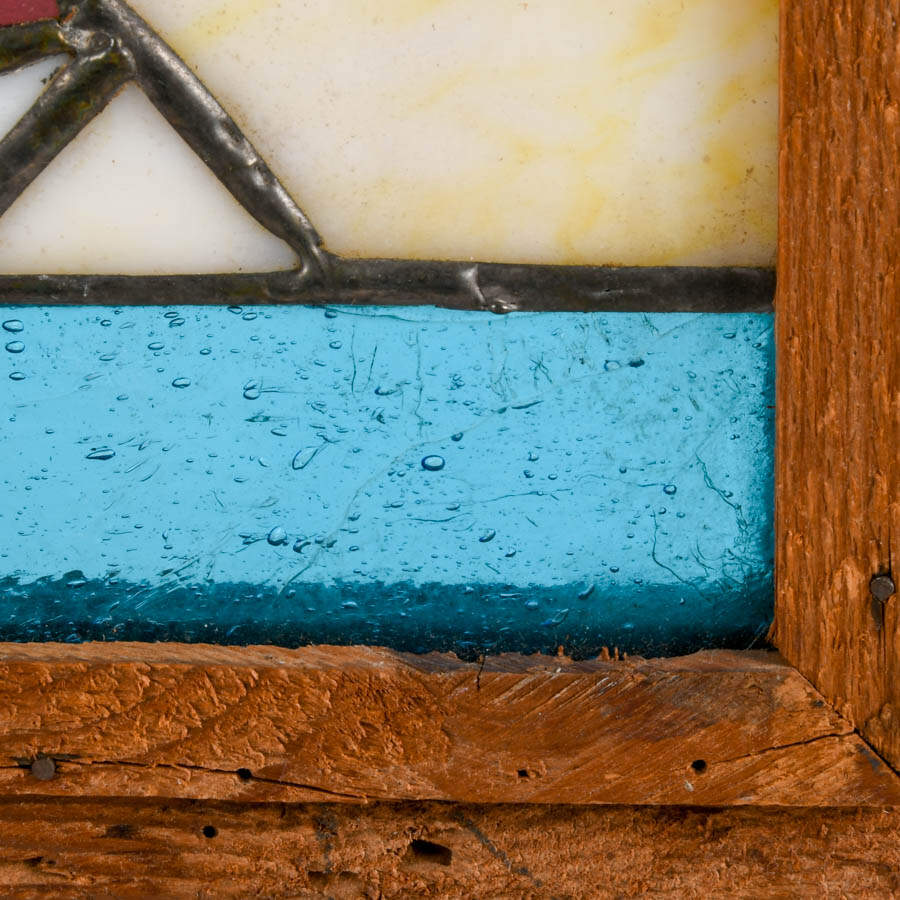 Stained-Glass Sailboat Window Panel in Rustic Wood Frame-3