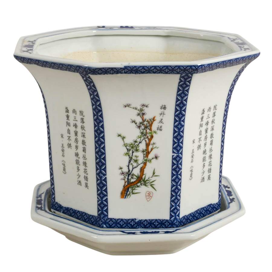 Pair of Chinese Sometsuke Hexagonal Bonsai Tree Pots-5