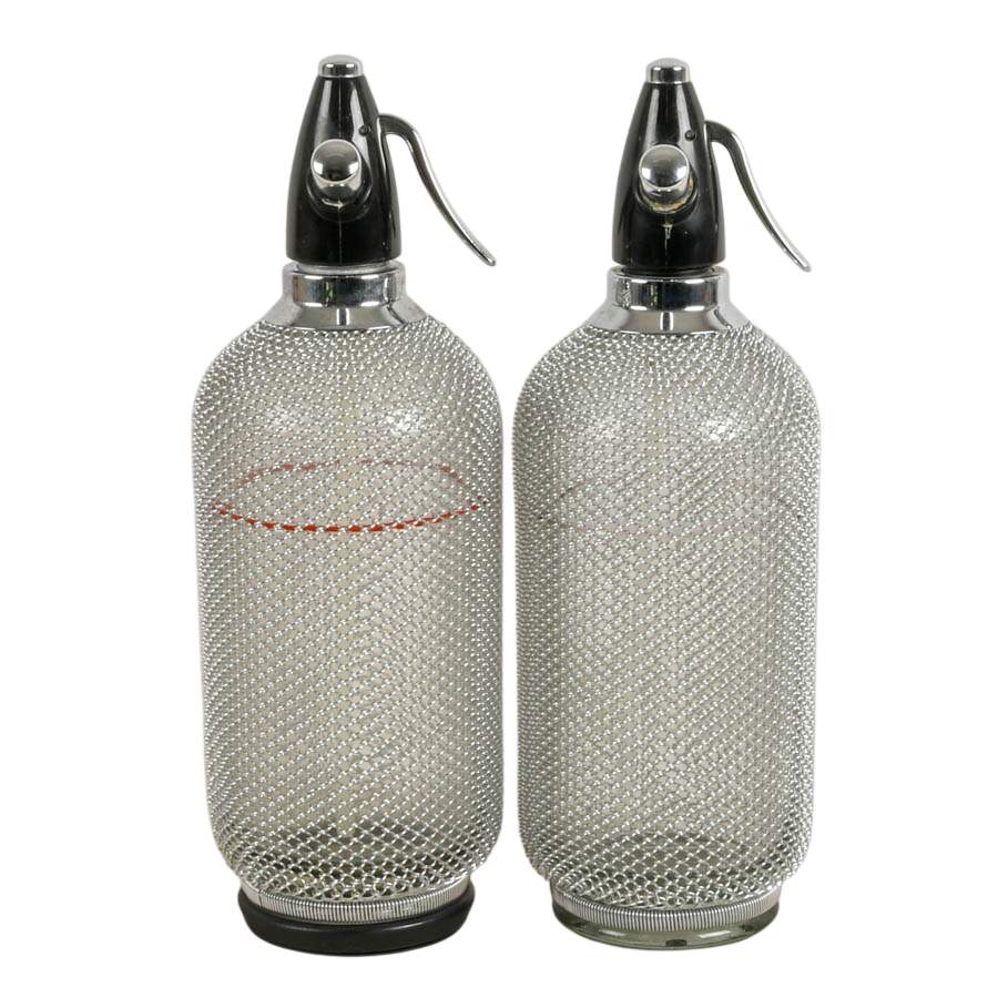 Vintage Pair of Czechoslovakian Merkuria Glass Soda Siphon Seltzer Bottles-3