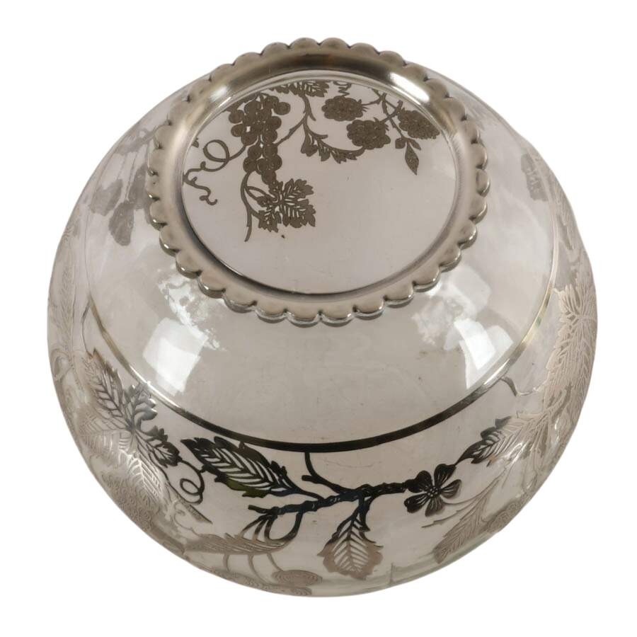 Antique Round Art Nouveau Silver Overlay Bowl-4