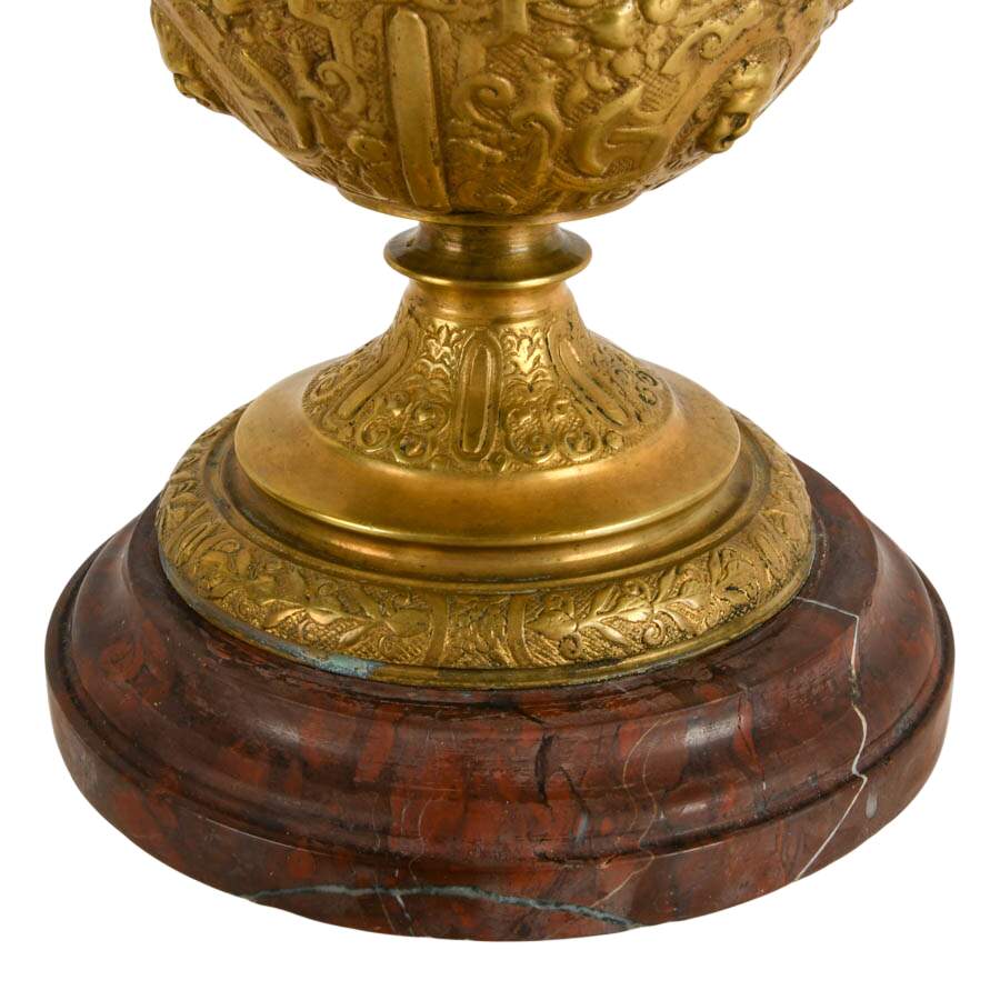 Pair of 19th Century Renaissance Revival Brass Ewers on Marble Bases-7