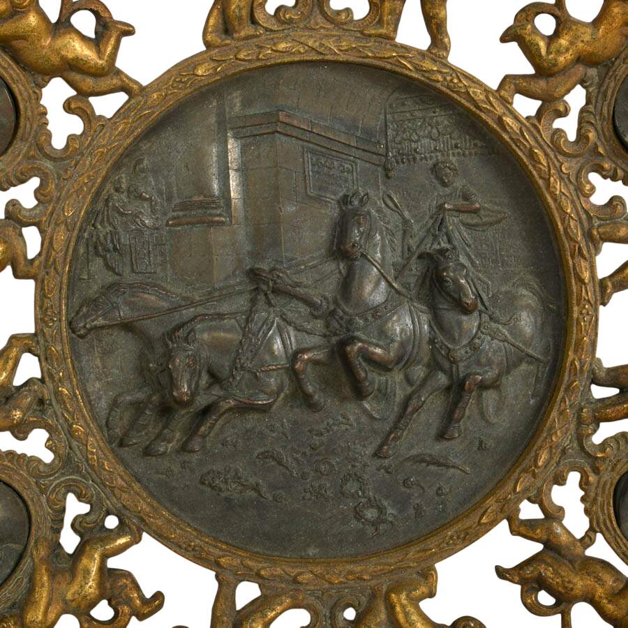 Ornate Baroque Roman Chariot Cast Brass Relief Charger Wall Plaque-4