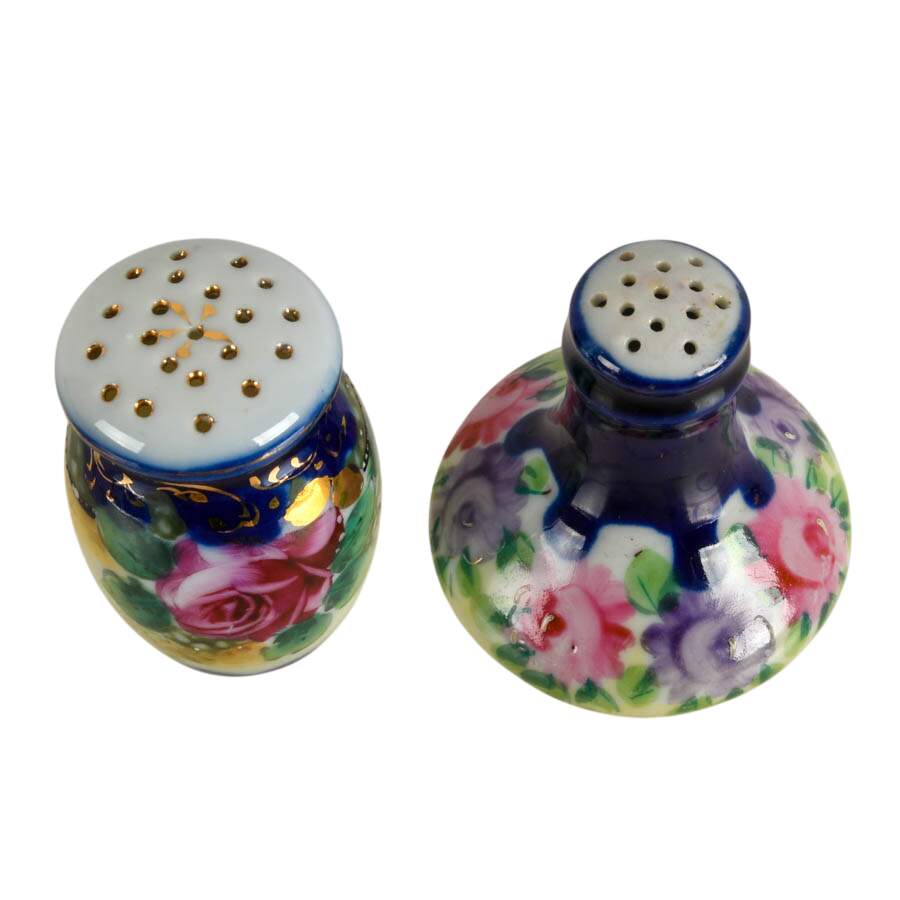 Hand-Painted Floral Cobalt Porcelain Silent Butler and Shaker Set-8