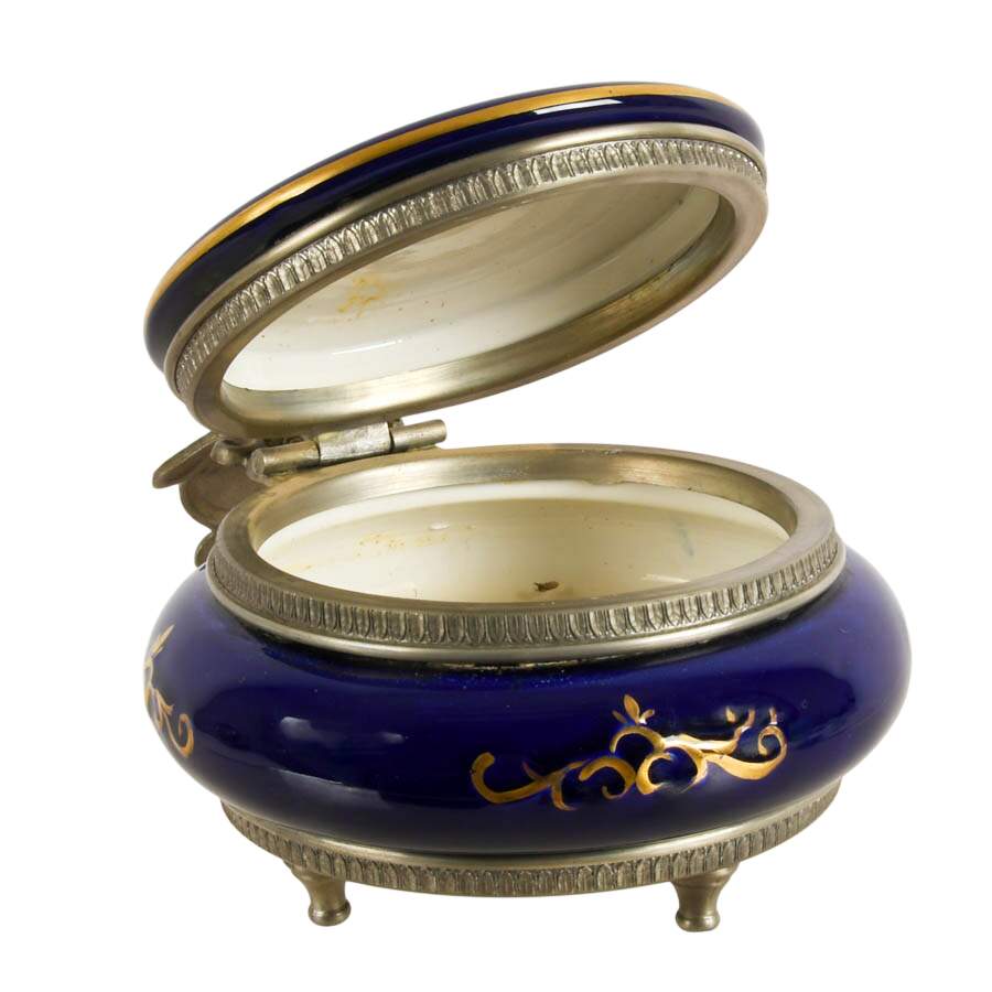 Hand-Painted Floral Cobalt Porcelain Silent Butler and Shaker Set-5