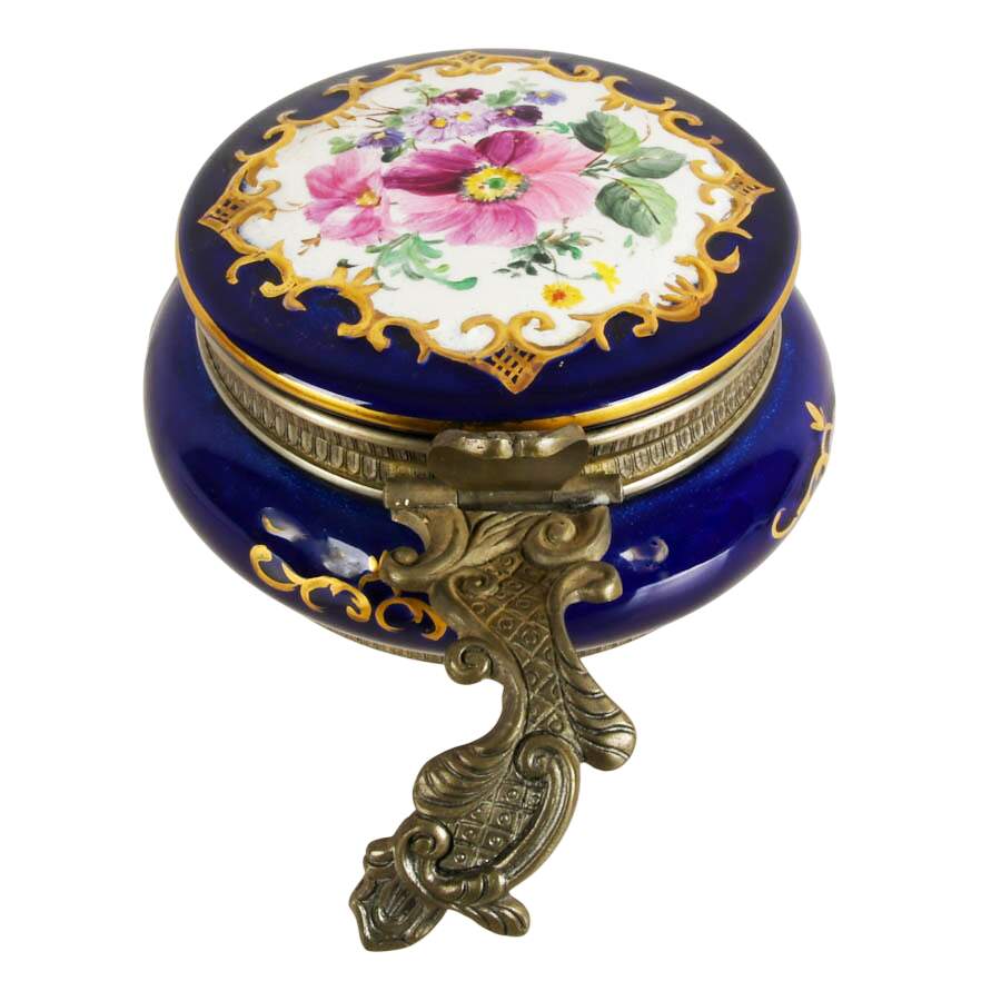 Hand-Painted Floral Cobalt Porcelain Silent Butler and Shaker Set-4