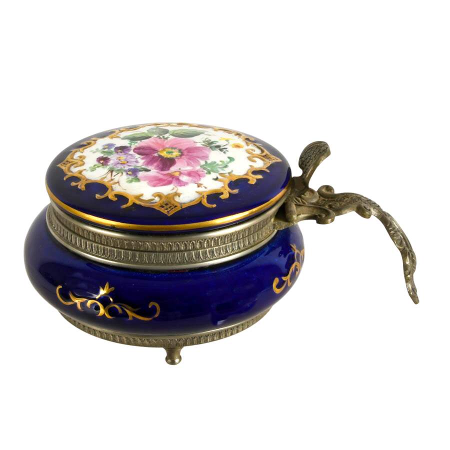 Hand-Painted Floral Cobalt Porcelain Silent Butler and Shaker Set-3