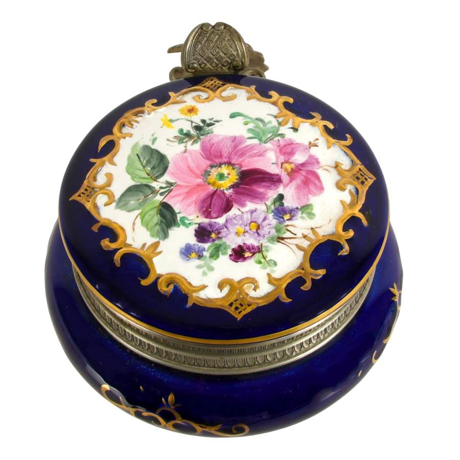 Hand-Painted Floral Cobalt Porcelain Silent Butler and Shaker Set-2