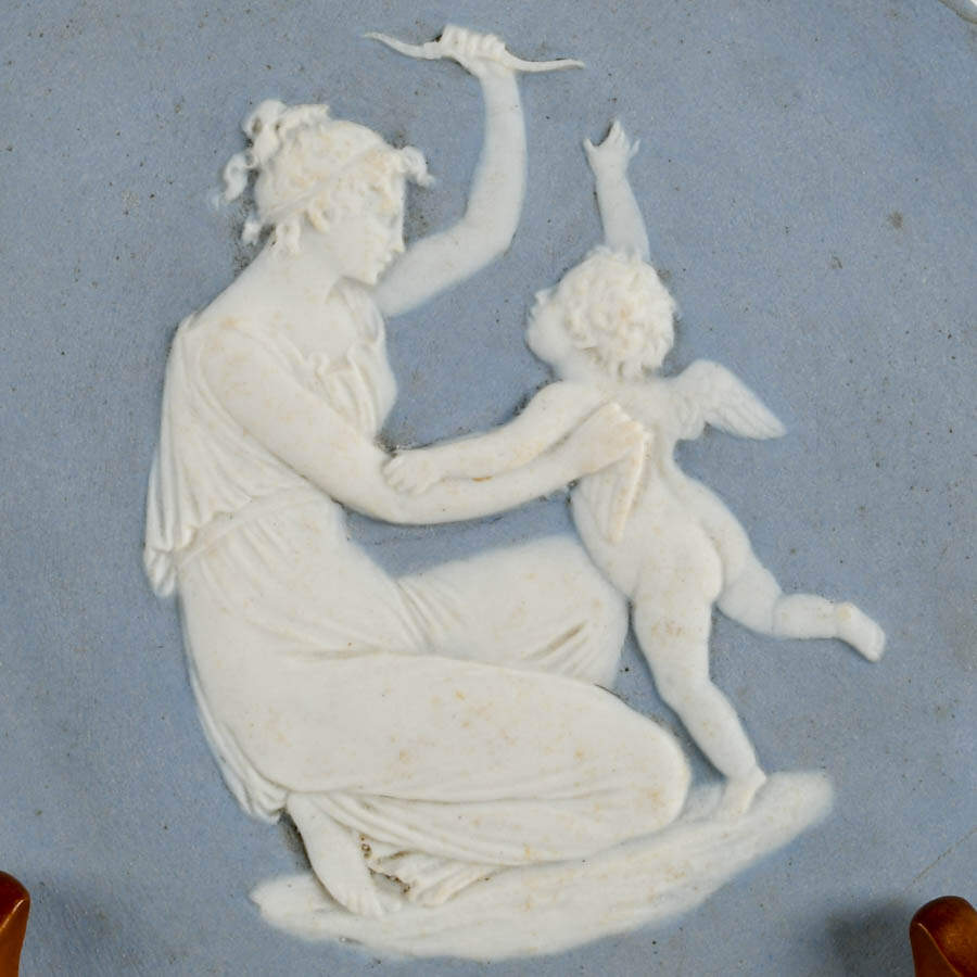 Blue and White Wedgwood-Style Jasperware Venus Disarming Cupid Medallion-4