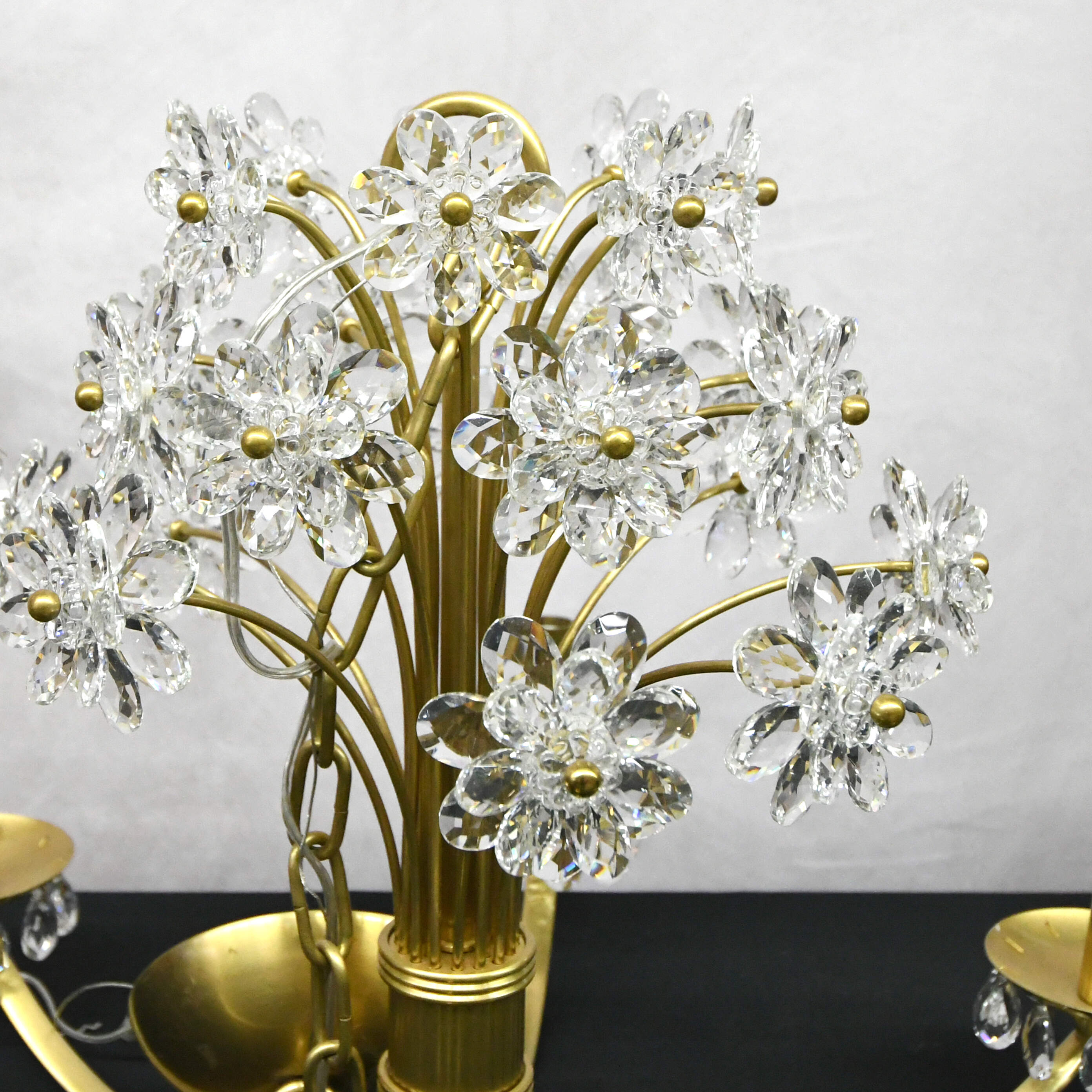 Six-Light Brass and Acrylic Floral Cluster Chandelier-3