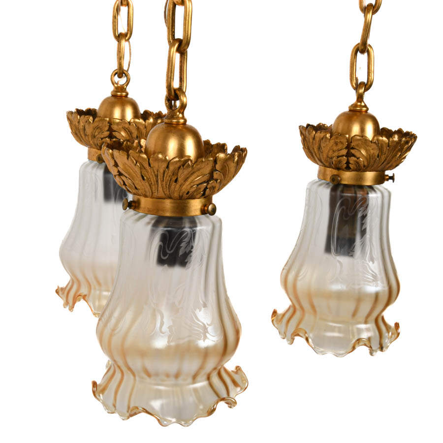 Gilt Art Deco Pan Ceiling Hanging Light-5