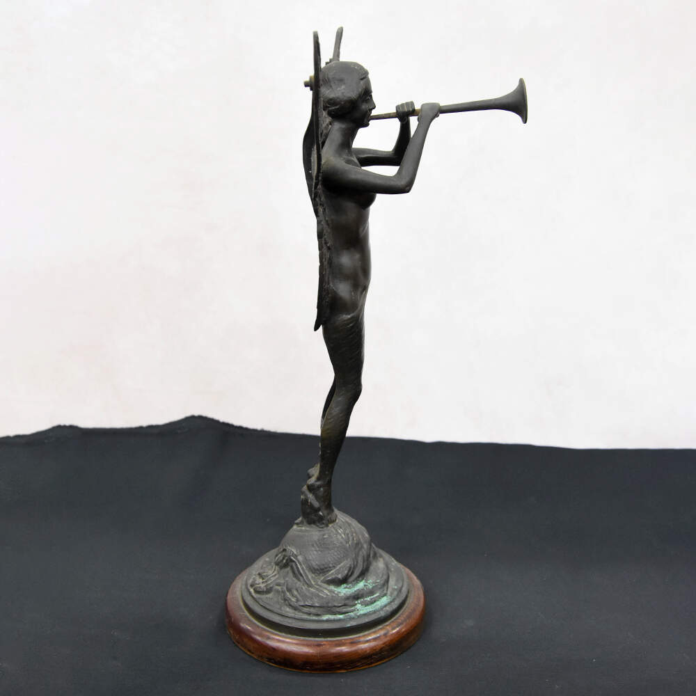 Antique Art Deco Bronze Angel Blowing the Horn Figure-4