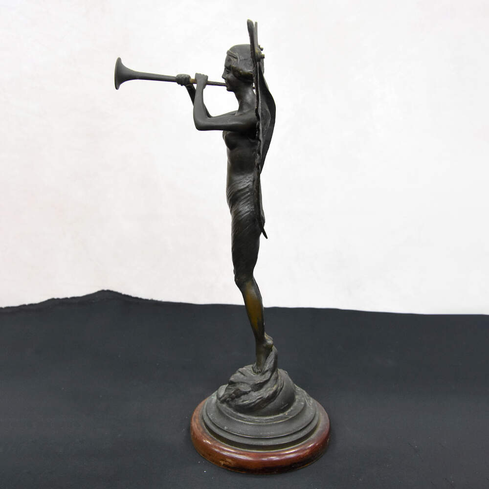 Antique Art Deco Bronze Angel Blowing the Horn Figure-2