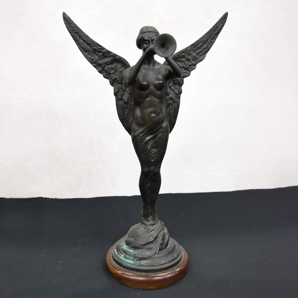 Antique Art Deco Bronze Angel Blowing the Horn Figure-1
